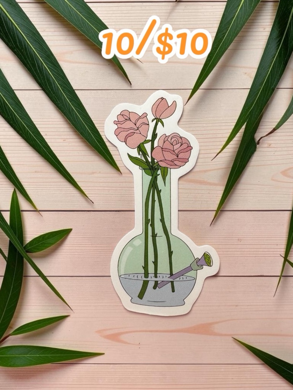 10 / $10 Pink Roses in Glass Vase Sticker – Boho Floral Vinyl Decal